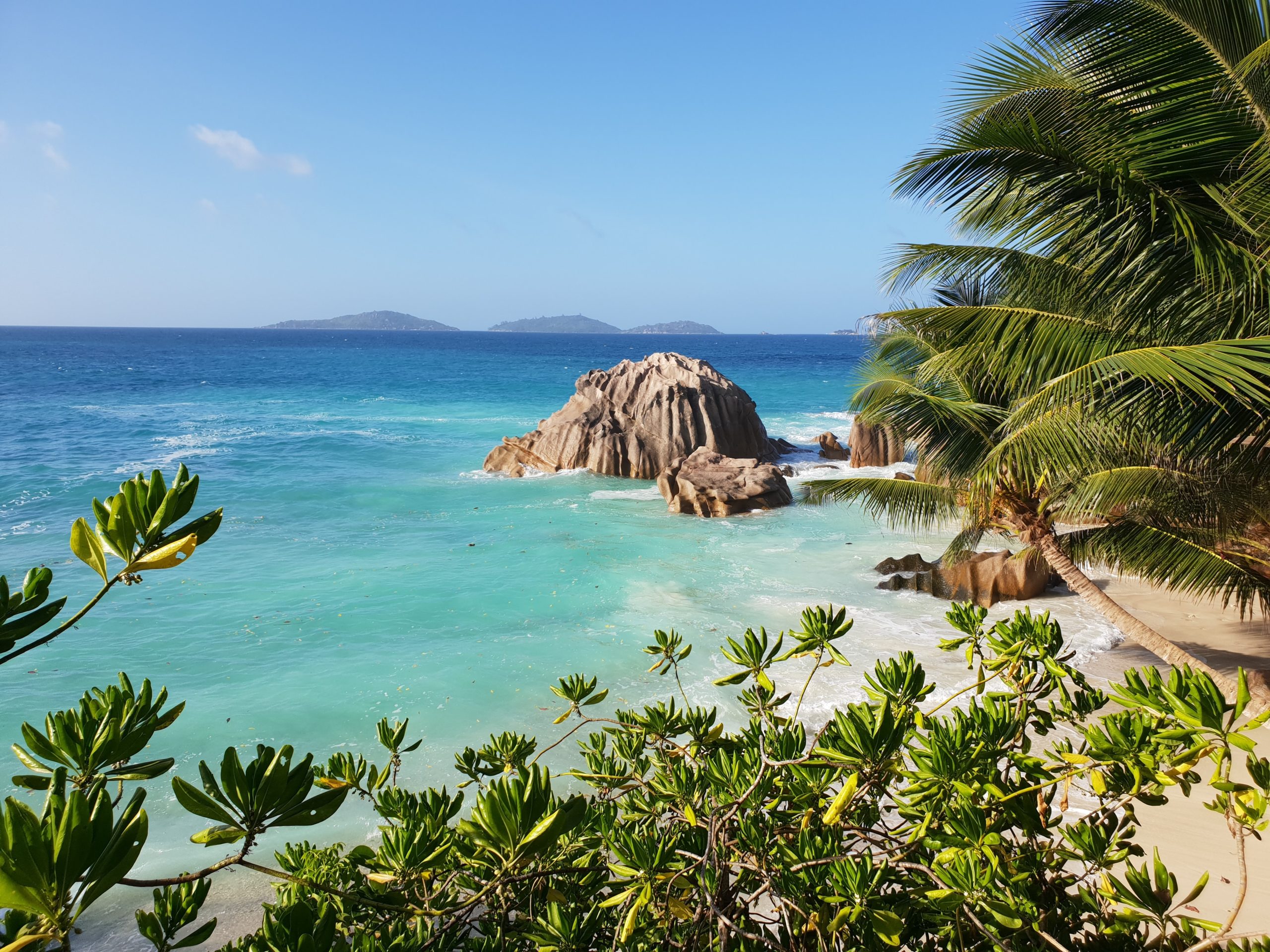A view of a large granite out crop off of the shore of a Seychelles island