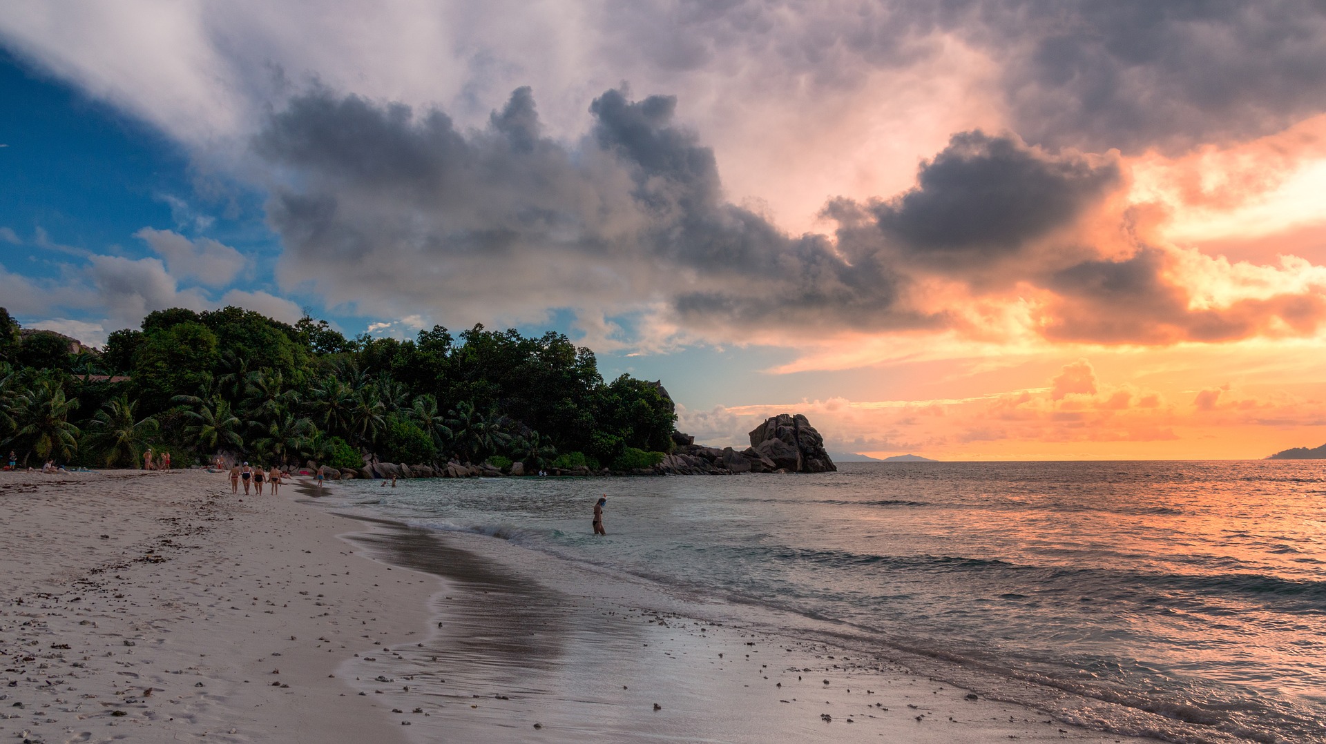 Sunrise over a beach in the Seychelles