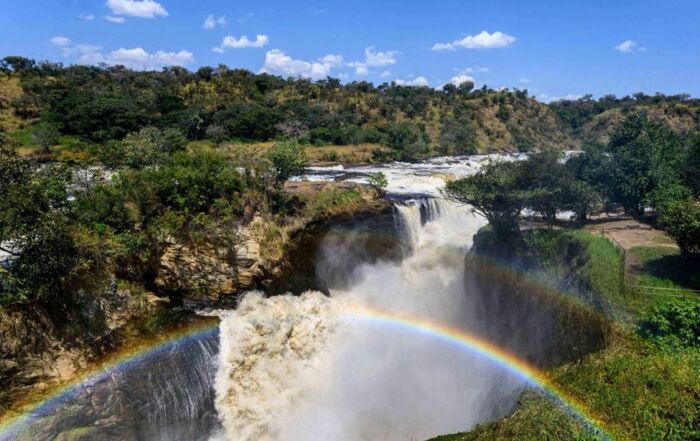 Rainbow over Murchison falls at Murchison falls national Park Uganda